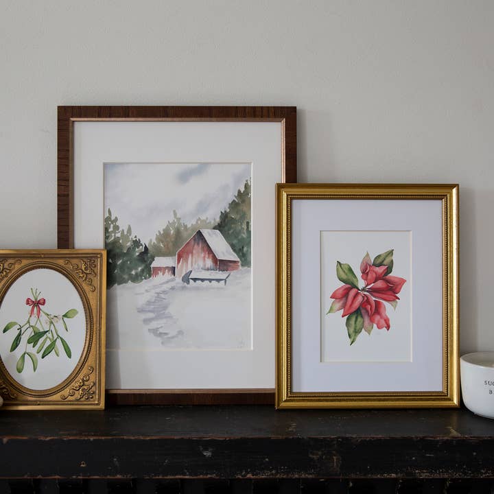 Sarah Jane Studio Art - Wholesale Art Print - Red Barn Winter Landscape Watercolor Print6