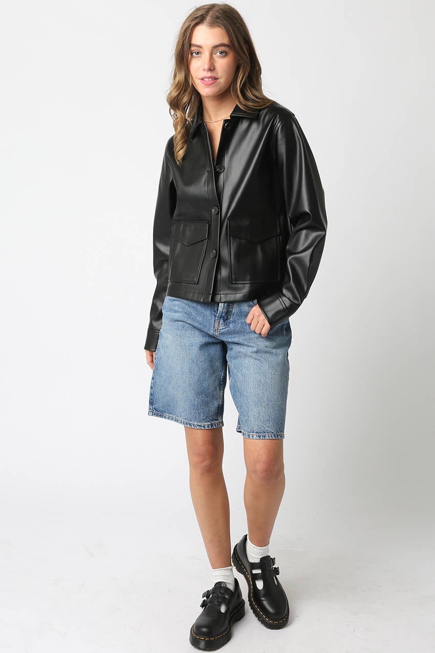 Olivaceous - Wholesale Leather Jacket - Women's - Liana Pu Jacket2