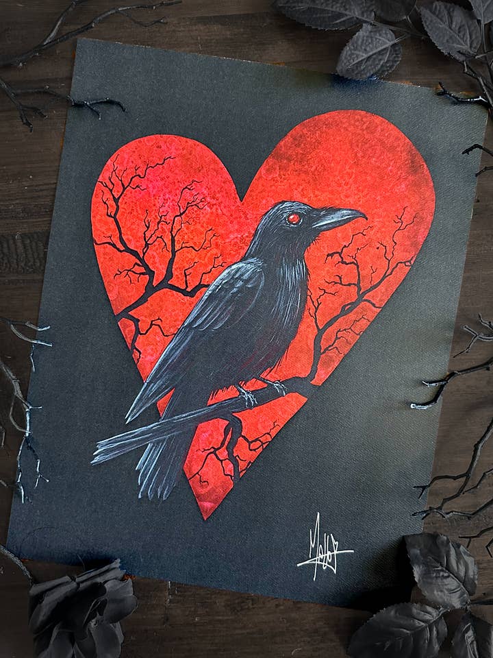 Sang et Lune (Corbeau et Lune Cœur) Impression d'art pour la vente par Mallory Hart Art