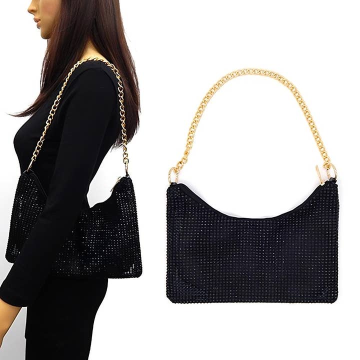 Diacly - Wholesale Clutch Bag - Women's - Chain Strap Soft Rhinestone Night Evening Bag