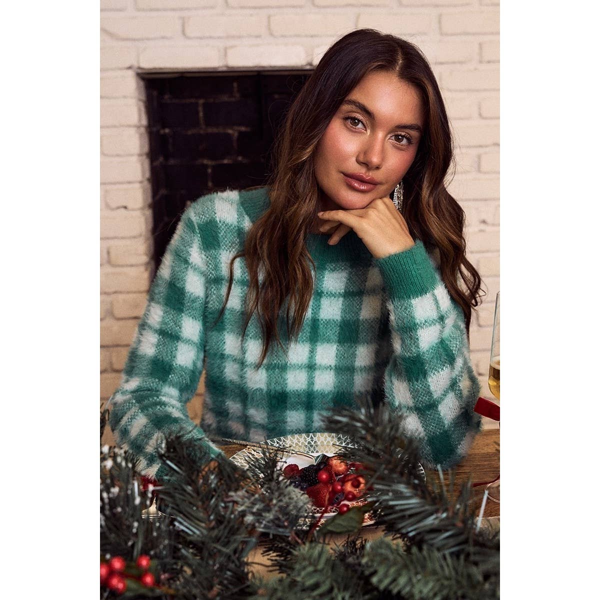 IVE - Wholesale Knit Sweater - Women's - Holiday Christmas Plaid Eyelash Sweater Top4