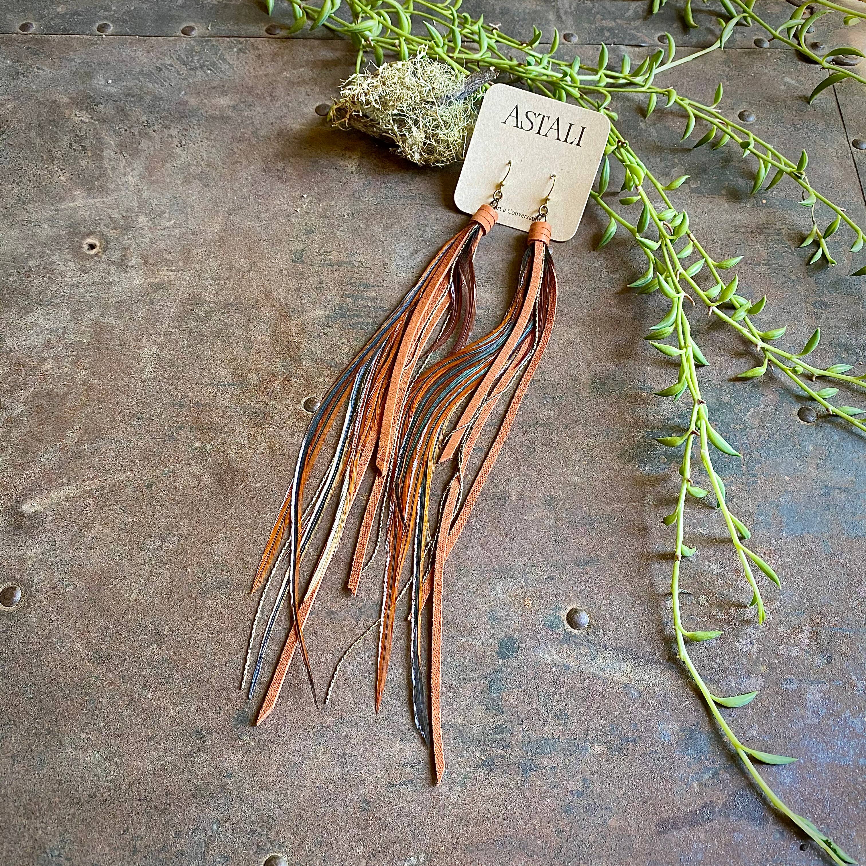 ASTALI - Wholesale Tassel Earrings - Pirate Feather Earrings - Fawn & Rust, Boho Western Style2