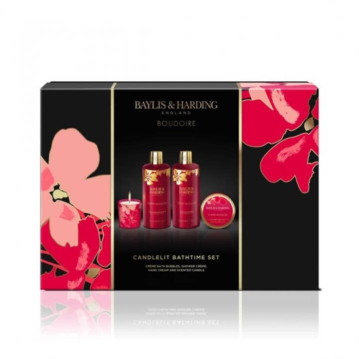 Beauty Goddess - Wholesale Bath & Body Set - Baylis & Harding Boudoire Cherry Blossom Luxury Candlelit Bathing Gift Set - Vegan Friendly