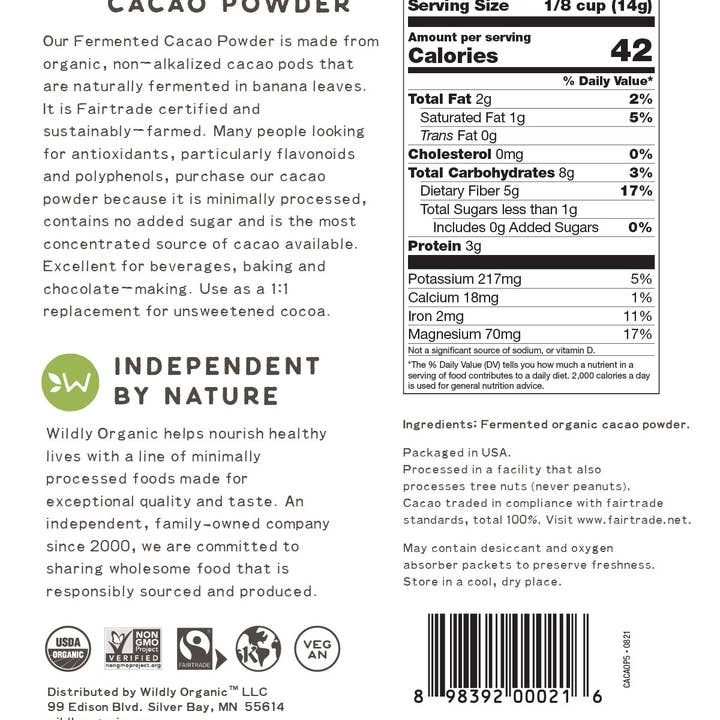 Wildly Organic - Wholesale Protein/Superfood Powder - Fermented Raw Organic Cacao Powder3