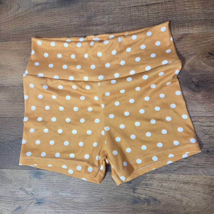 Pantalones Cortos de Bicicleta para Bebé y Niño con Lunares Mostaza para venta al por mayor de Small Blessings Design