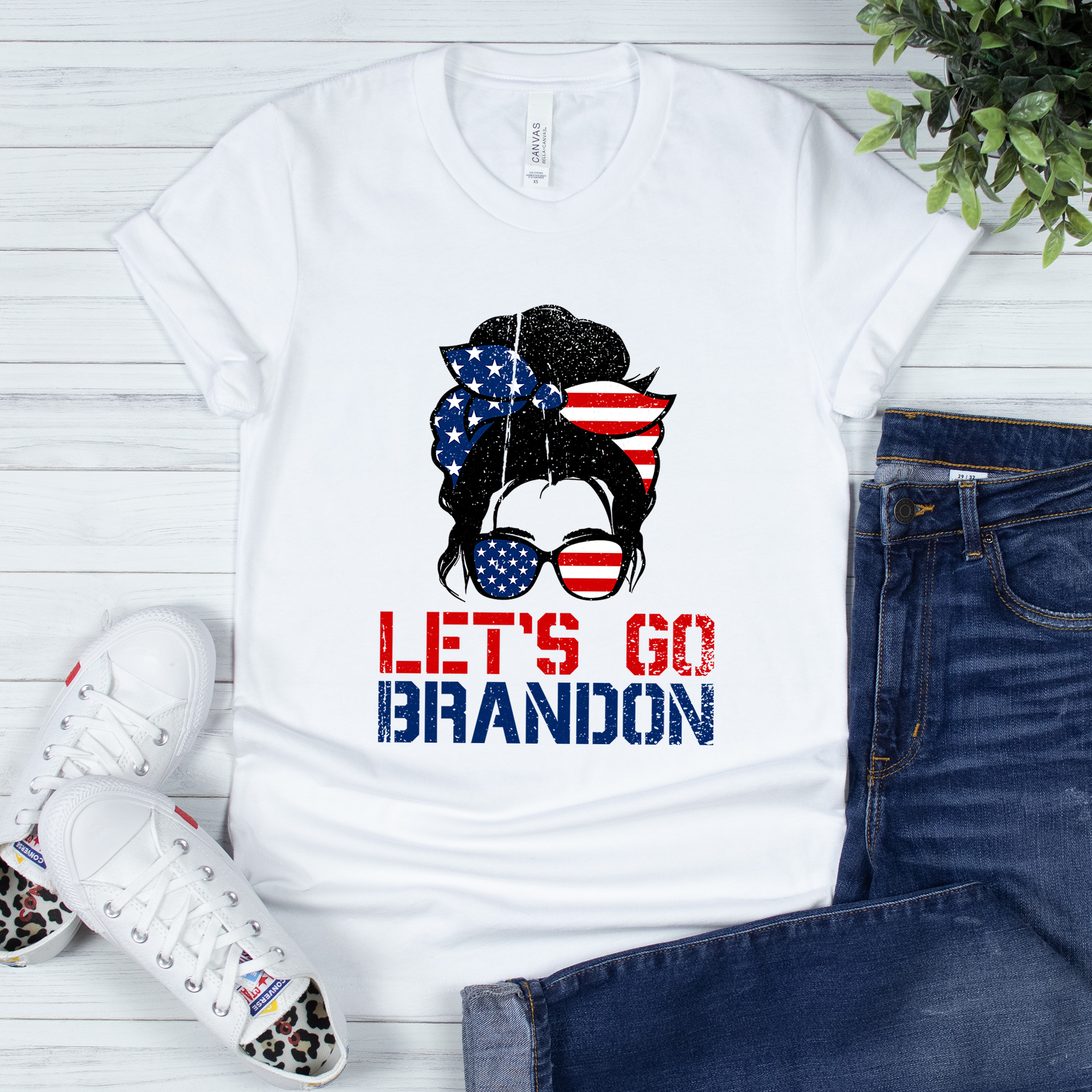 Daily Prints – wholesale Screen printed t-shirt – Women′s – Let’s Go Brandon Sunglasses & Bandana Tee0