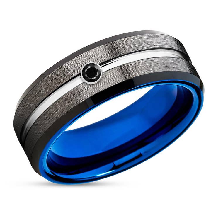 Gunmetal trouwring - Blauwe ring van wolfraam - Blauwe trouwring - Zwarte diamanten ring voor wholesale door Lucky Love Rings