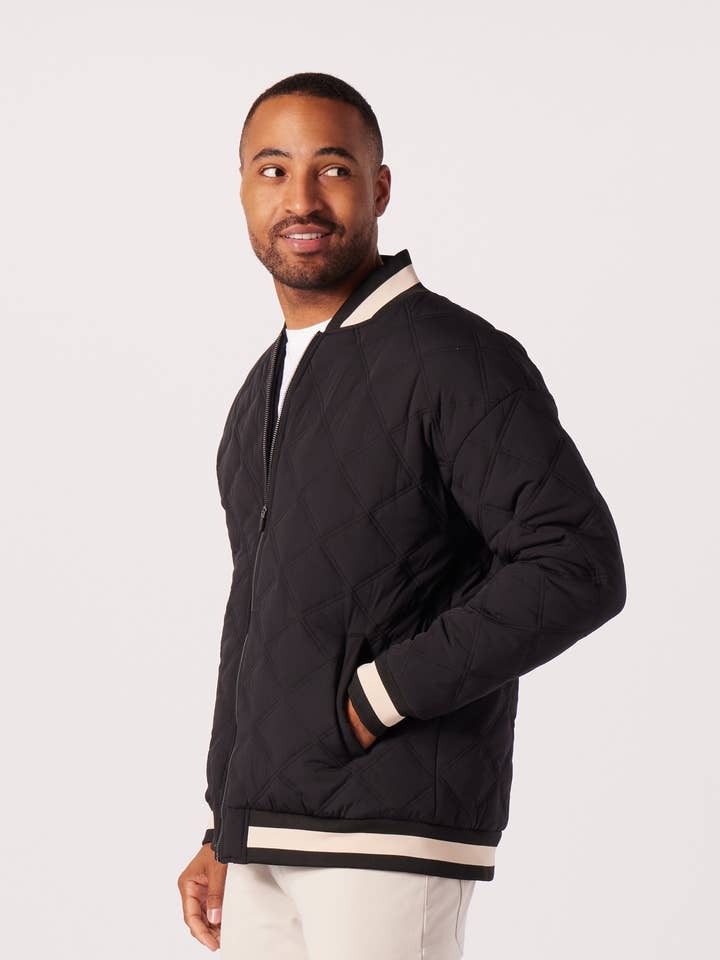 Varsity Jacket: Black/Oatmilk for wholesale by Glyder