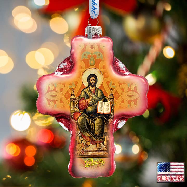 Jesus Cross Glass Ornament Holiday Splendor by Debrekht for wholesale by G.DeBrekht Artistic Studios