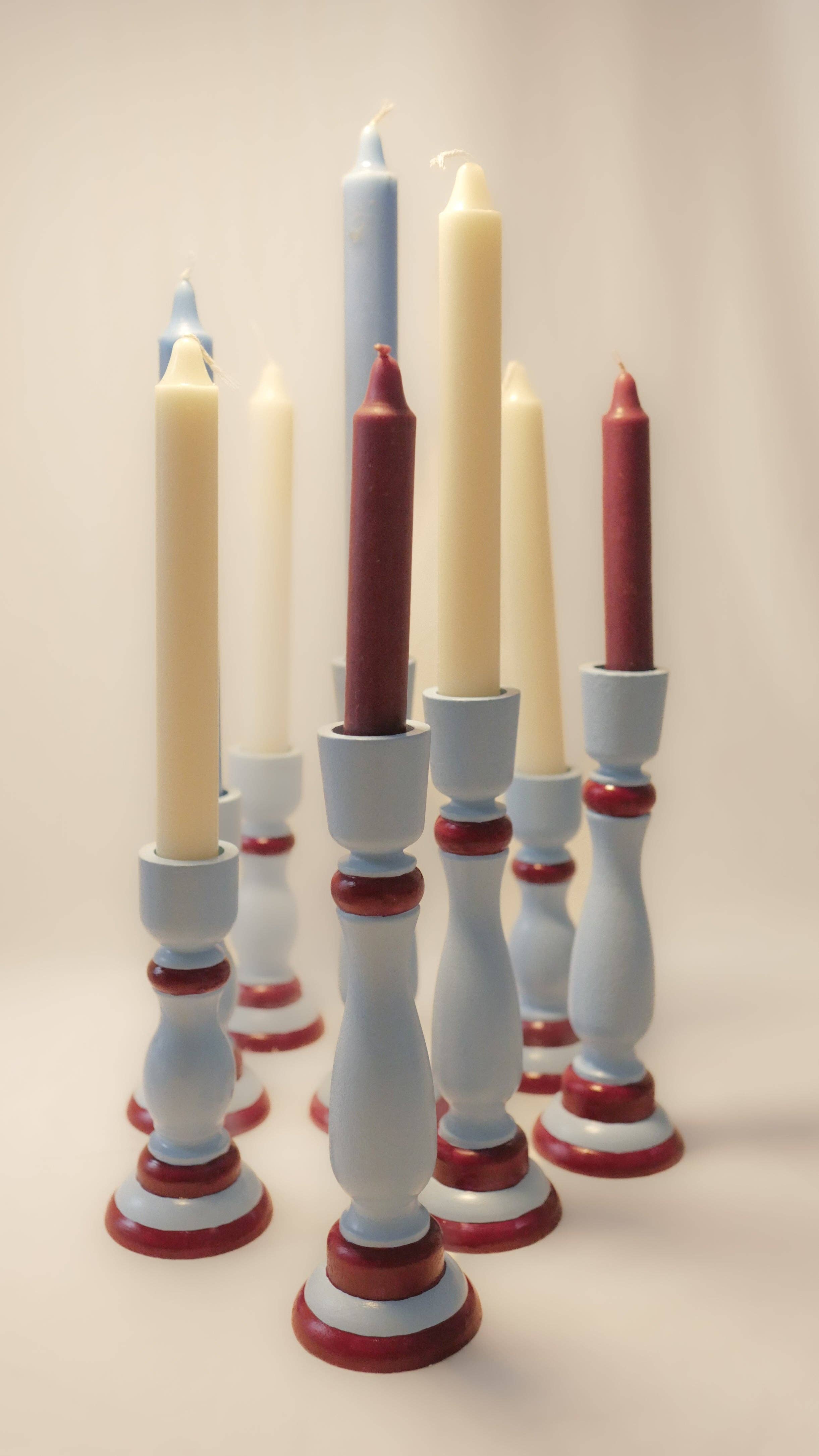 Massio Concept - Wholesale Candle Holder - Classic Blue and Burgundy Wooden Candle Holder - BLUVINO (Set of 2)3