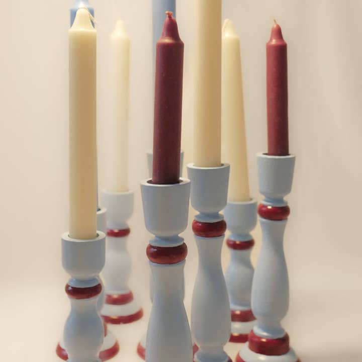 Massio Concept - Wholesale Candle Holder - Classic Blue and Burgundy Wooden Candle Holder - BLUVINO (Set of 2)3