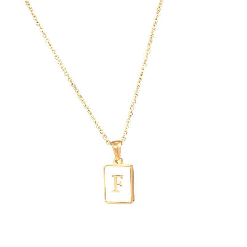 Mio Queena - Wholesale Pendant/Charm Necklace - Square Initial 18K Gold-plated Stainless Steel Necklace -FGS9