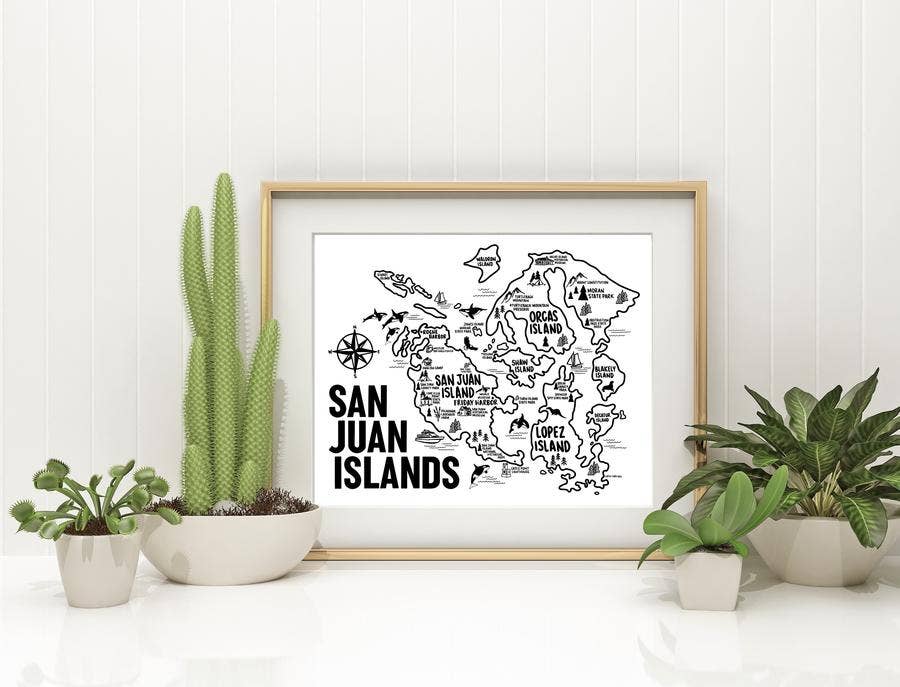 Whereabouts Shop - Venta al por mayor Mapas - Islas San Juan Blanco Imprimir Mapa3