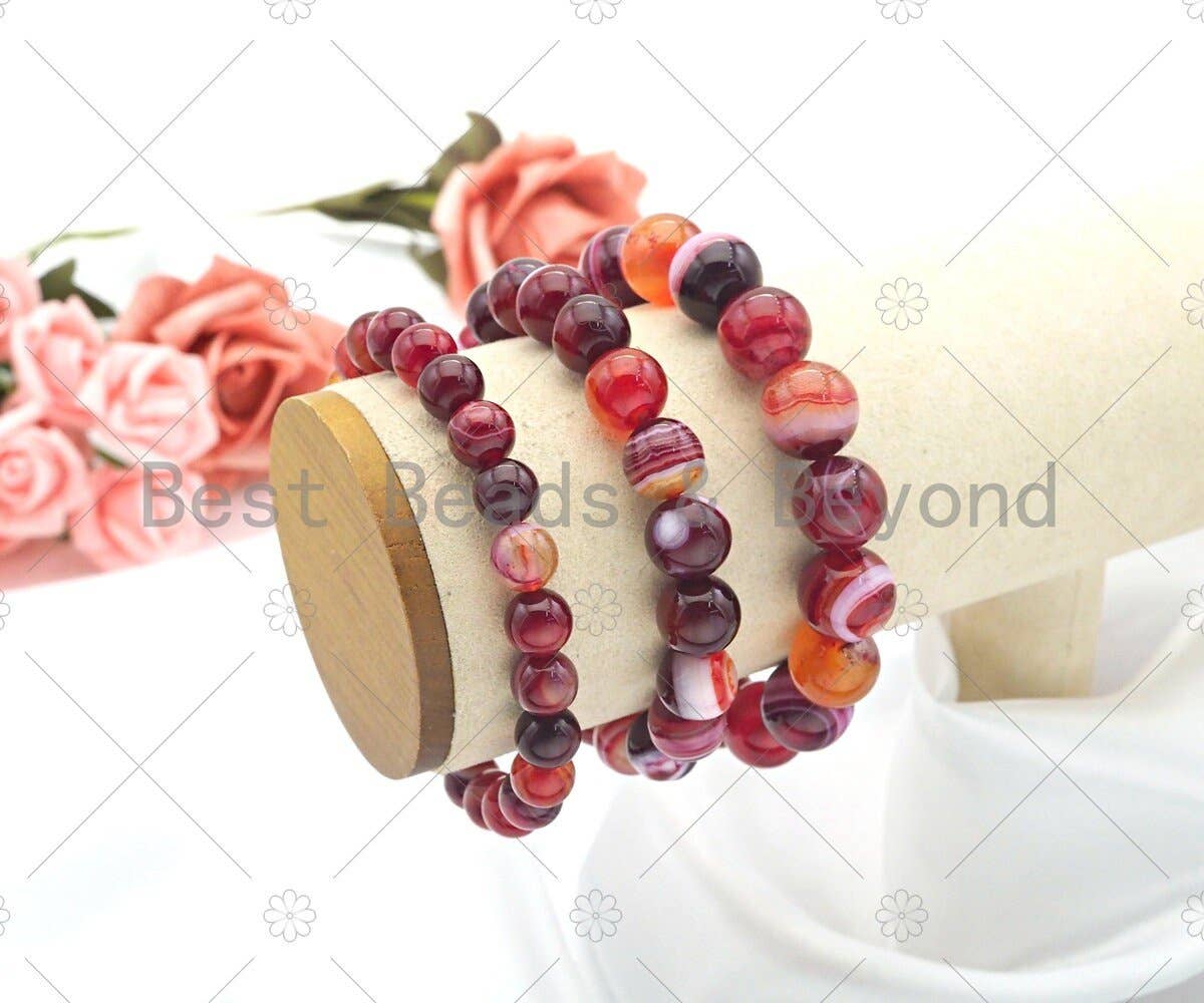 BestBeads&Beyond - Vente Bracelet de perles - Bracelet extensible en agate rouge naturelle, Sku #EF240