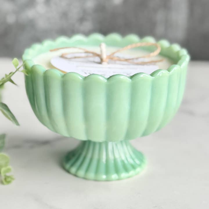 Montana Farmhouse Candles - Wholesale Jar/Filled Candle - Green "Jadeite" Pedestal - 8 Ounces0