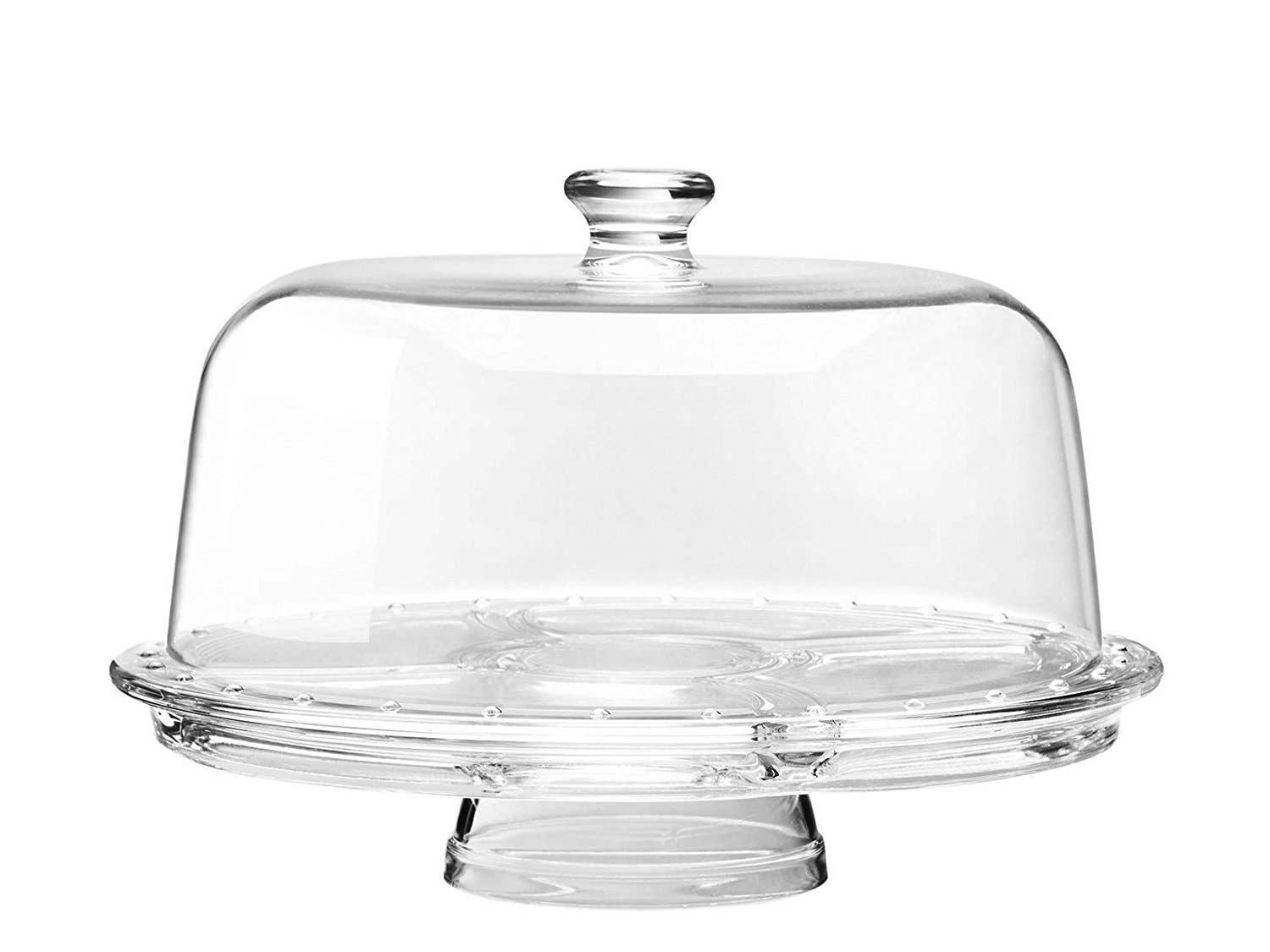 Transparent Colorless Pressed Glass Cake Stand with Dome – 4 in 1 Multiuse for wholesale on Faire1