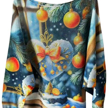 VIC4 Blue Decorations Christmas Round Knit Printed Sweater for wholesale by LOOWIE