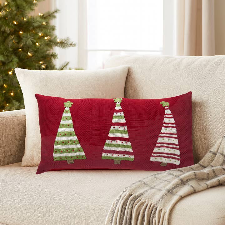 Melange Collection - Wholesale Throw/Decorative Pillow - Handmade Three Striped Tree Lumbar Christmas Pillow1