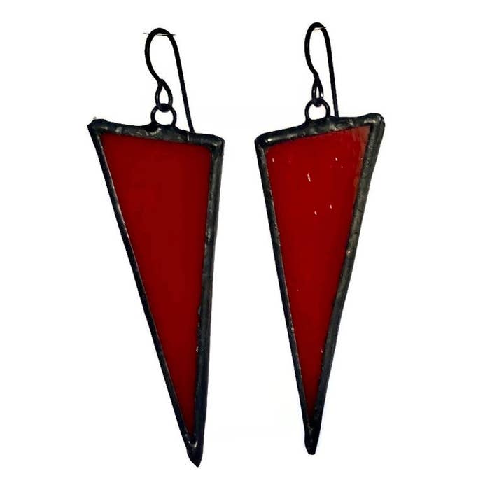 Stained Glass Triangle Earrings-Large-Red for wholesale by Citybitz