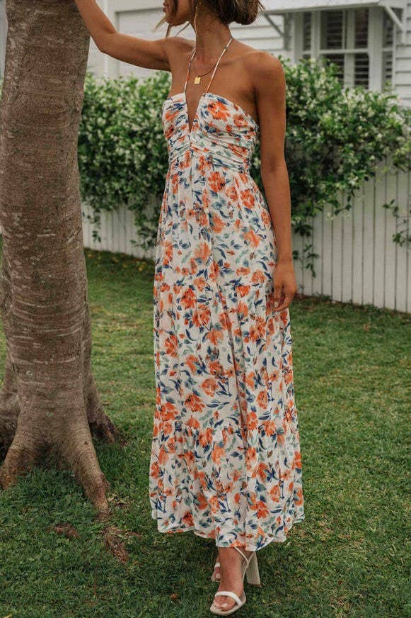 Rosa Clothing - Wholesale Dress - Women's - Plunge halter backless floral swing maxi sun dress18