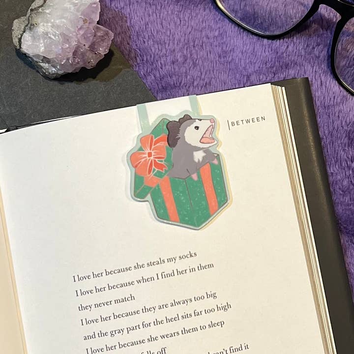 Present Possum Magnetic Bookmark, Aesthetic Holiday Possum for wholesale by ChaoticPossumDesigns