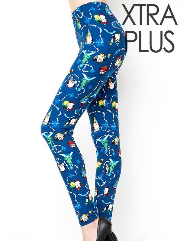 Multi Colored X-PLUS J176 XTRA PLUS SIZE CHRISTMAS PRINT LEGGINGS for wholesale on Faire0