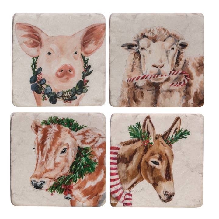 Col House Designs - Wholesale Coasters - Christmas Farm Animals Resin Coasters