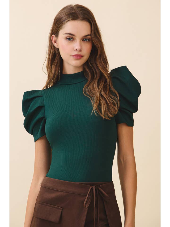 TCEC - Wholesale Bodysuit - Women's - CT6595-Stretch Knit Short Puff Sleeve Bodysuit6