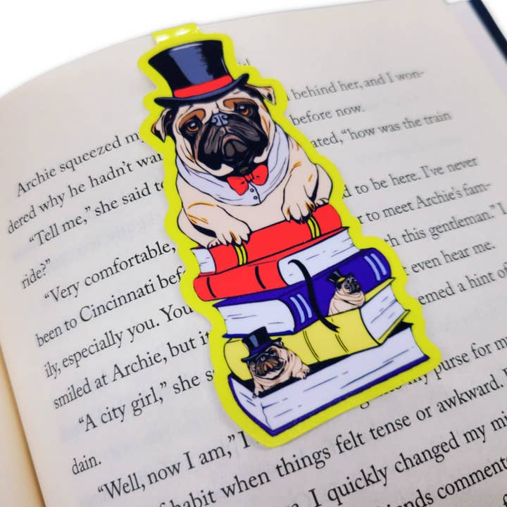 Bookish Pug Magnetic Bookmark for wholesale by Junkyard Bunnie LLC