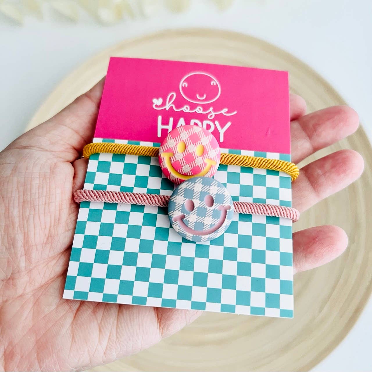 Tiny Gift Society - Wholesale Hair Tie - Choose Happy Double Hair Tie - Smiley Face Hair Accessory2