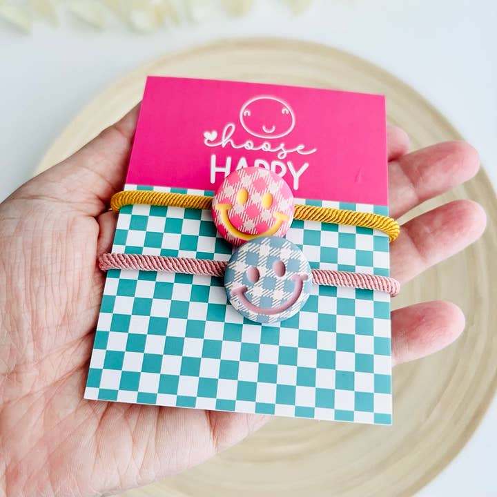 Tiny Gift Society - Wholesale Hair Tie - Choose Happy Double Hair Tie - Smiley Face Hair Accessory2