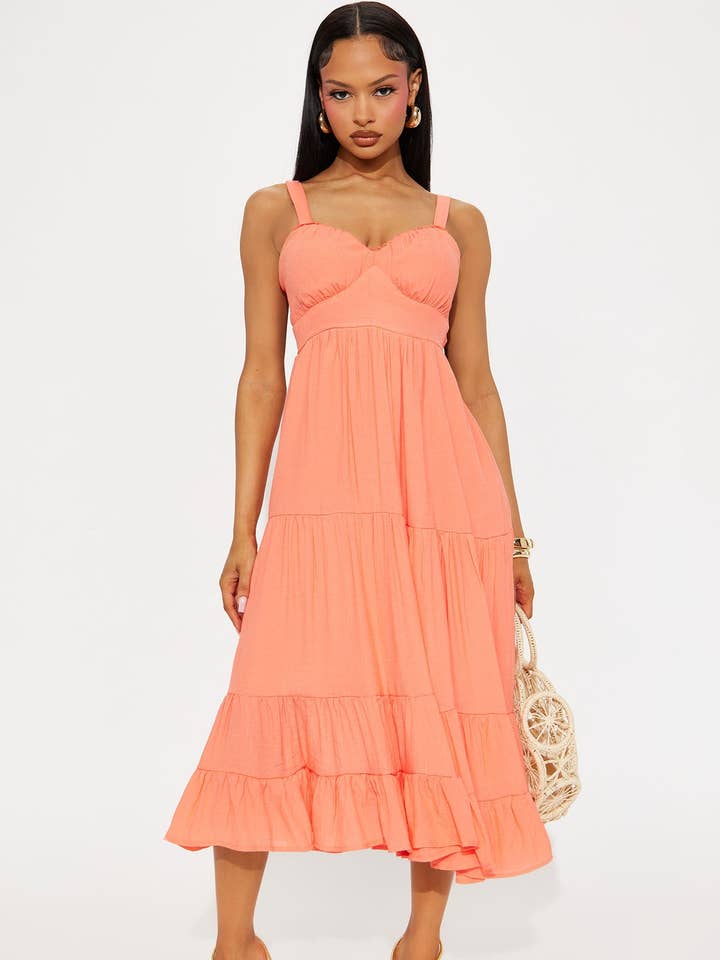 CROCHET TRIMED STRAP MIDI LENGTH DRESS for wholesale by 5besties inc