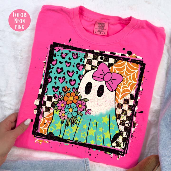 Comfort Colors® Retro Floral Ghost Shirt - Halloween Shirt for wholesale by The Shirt Company