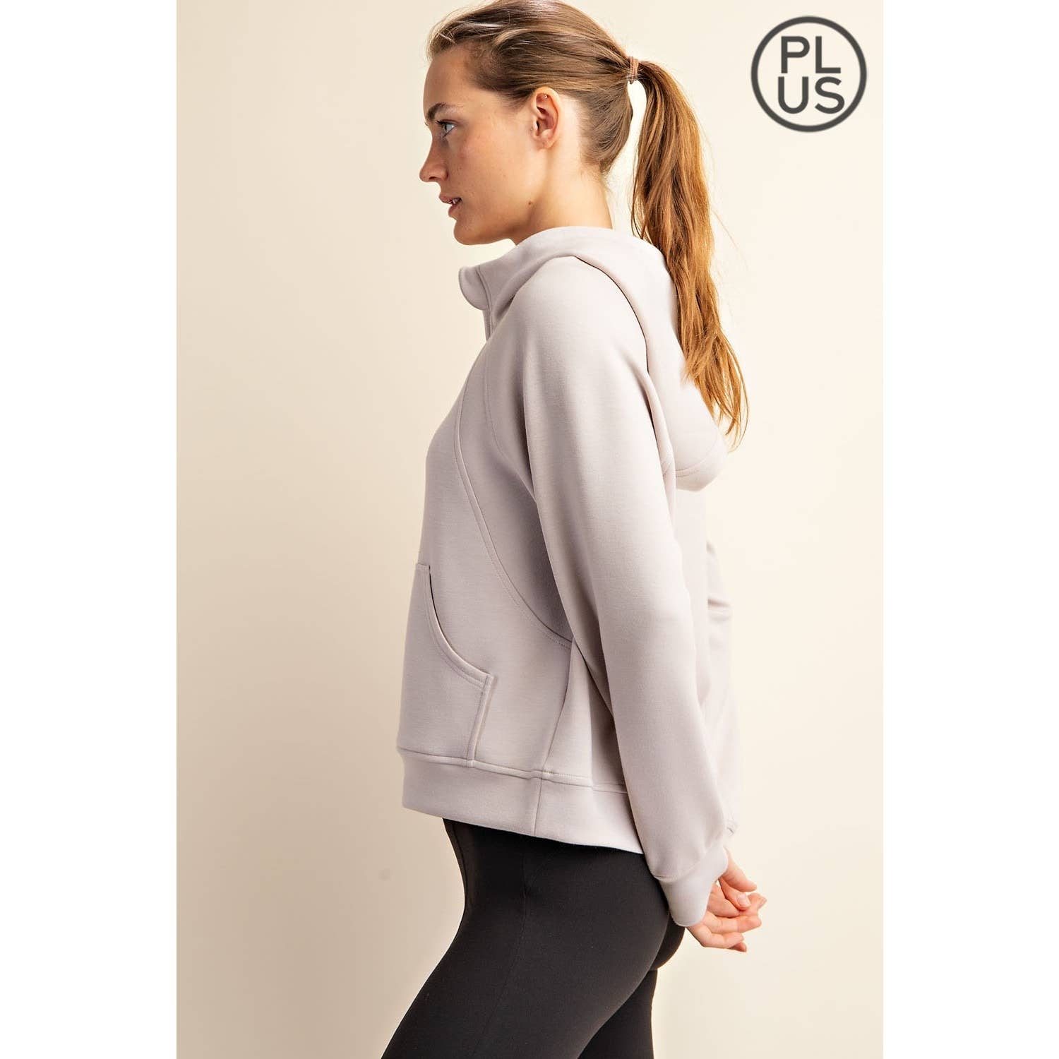Rae Mode - Vente Veste de sport – femme - VESTE À CAPUCHE QUART DE ZIP EN SCUBA MODAL GRANDE TAILLE49