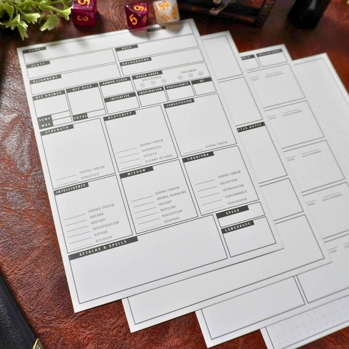 Minva Tabletop Design Co - Wholesale Card Game - Mini 5e DnD Character Sheets