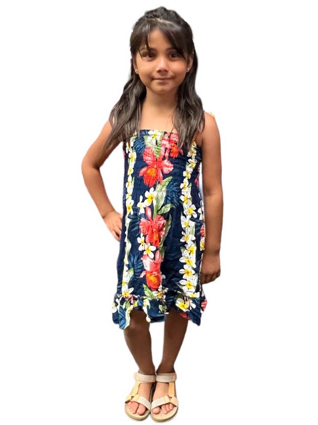 Tropical Orchids and Plumeria Lei Children's Dress for wholesale by DK Hawaii
