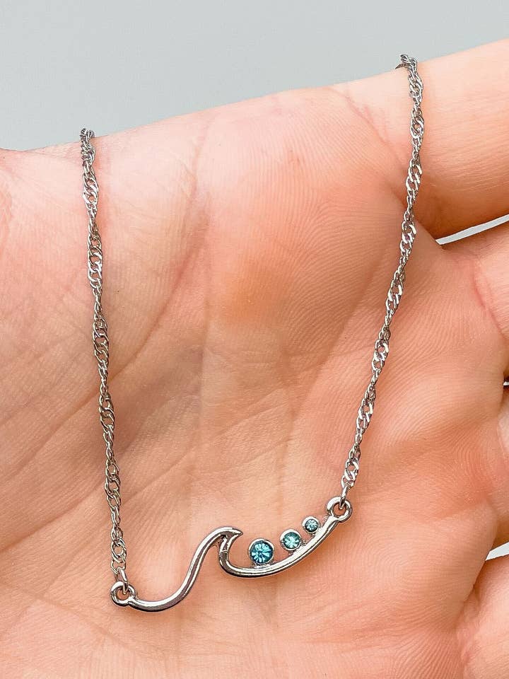 Wave Pendant Necklace - Silver for wholesale by Prep Obsessed Wholesale