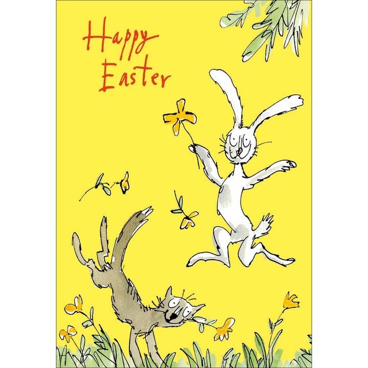 Jumping Bunny & Cat - Easter Card for wholesale by Nelson Line