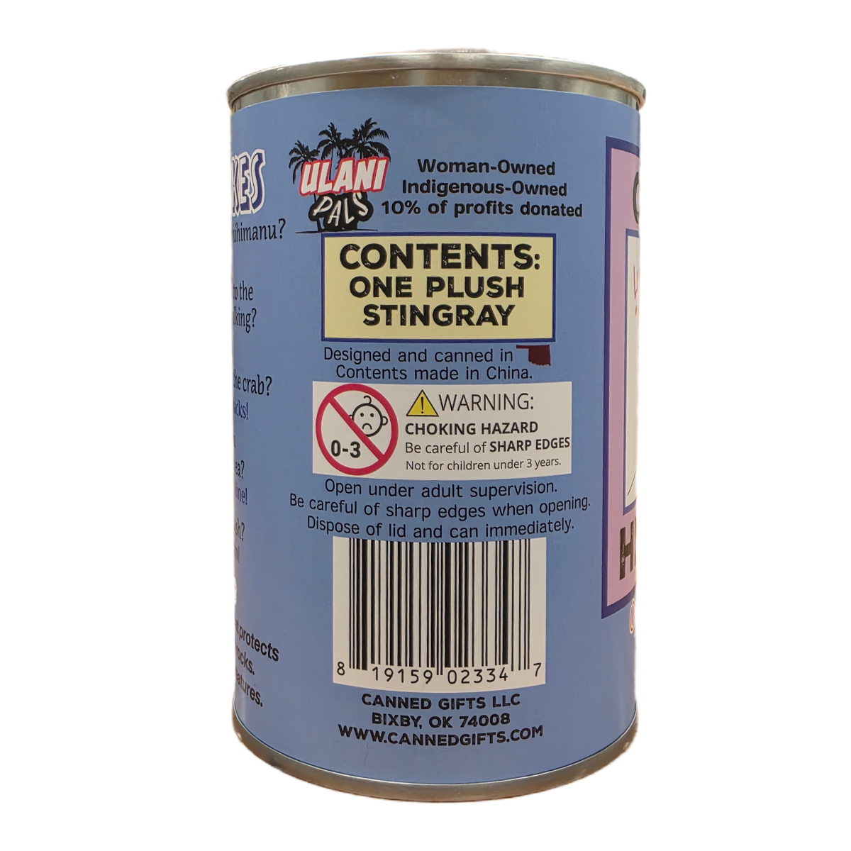 Canned Gifts – wholesale Stuffed/plush toy – Kids & baby – Lupe the Canned Hihimanu - Hawaiian Plush in Can w/Jokes3