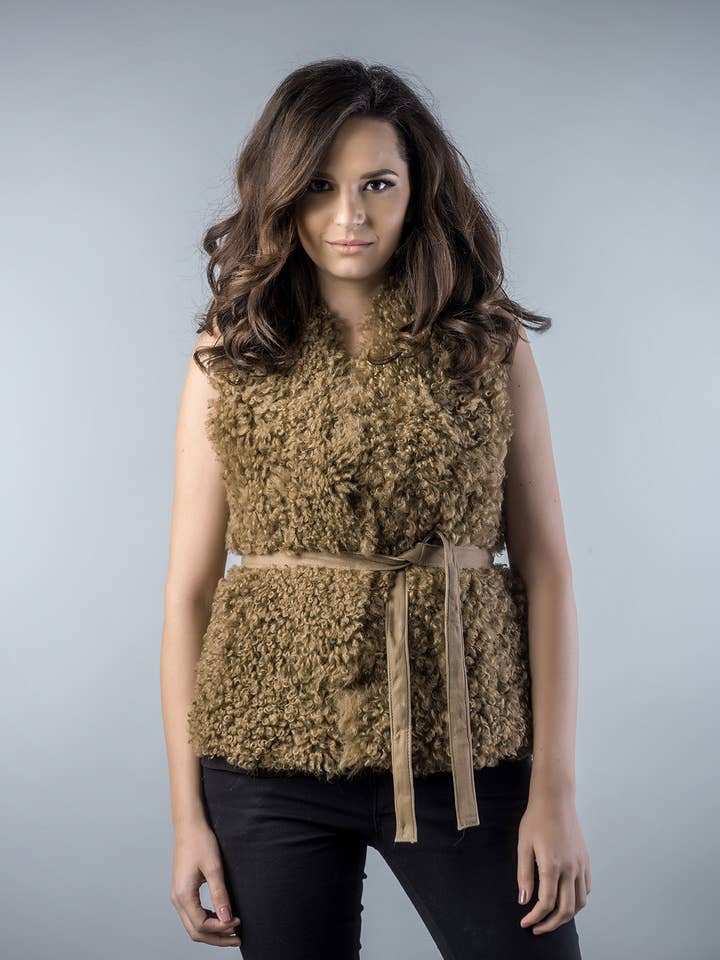 Light Brown Genuine Merino Shearling Vest for wholesale by Buy Me Fur