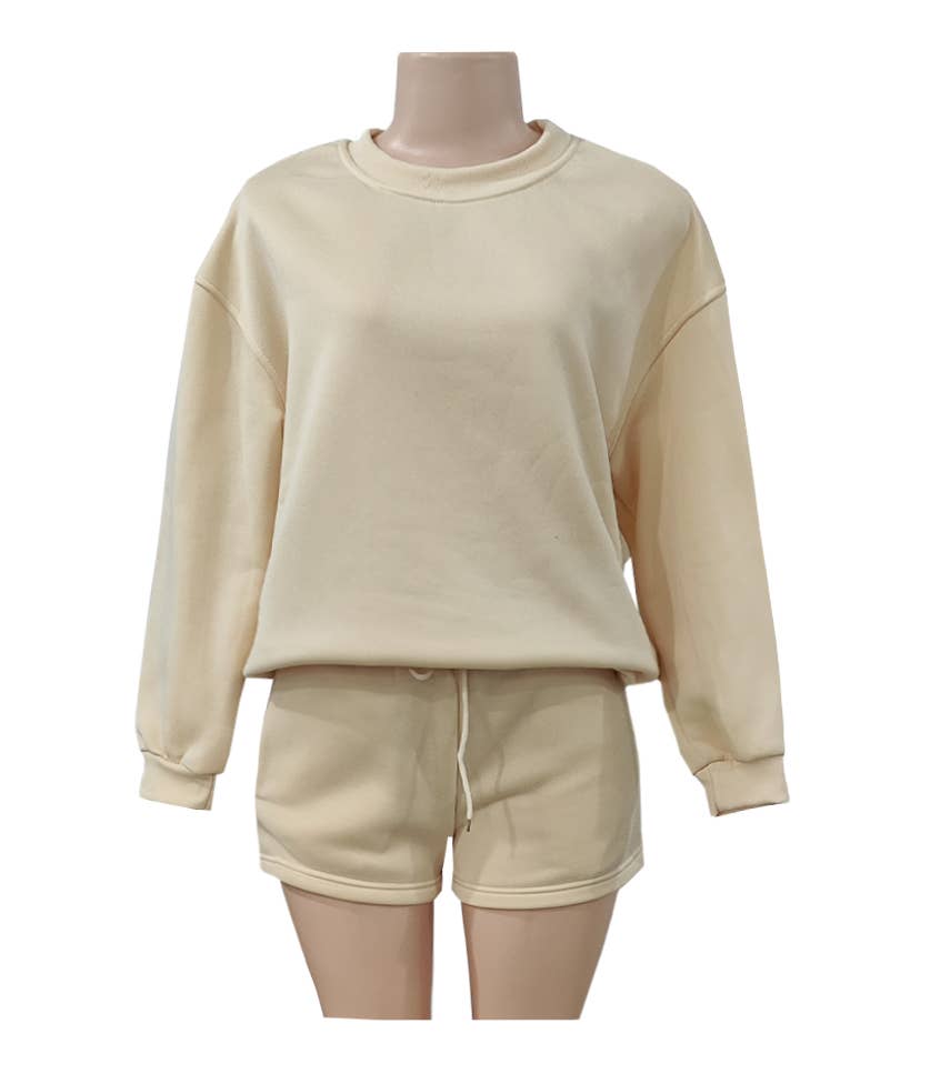 Rosa Clothing - Wholesale Lounge Set - Women's - Loose Casual Crewneck Sweatshirt Shorts Set7