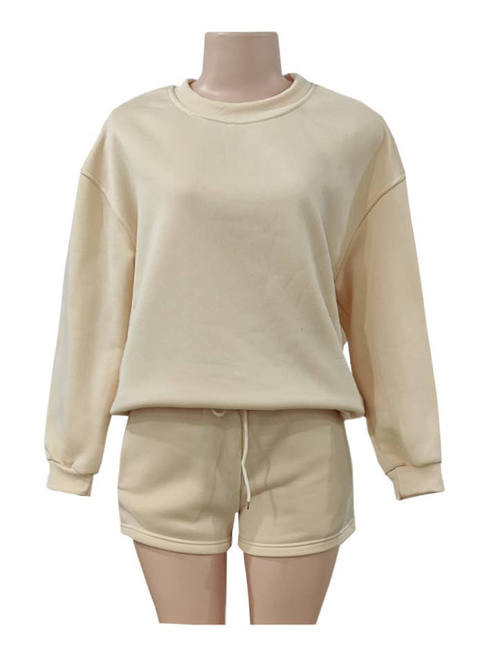 Rosa Clothing - Wholesale Lounge Set - Women's - Loose Casual Crewneck Sweatshirt Shorts Set7