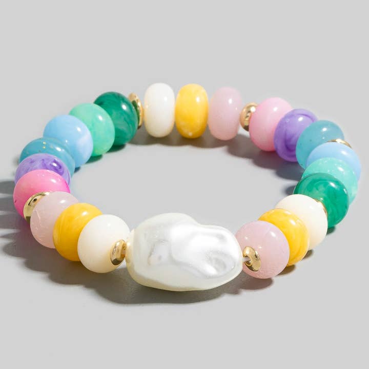 The Looks by Fame Accessories - Wholesale Beaded Bracelet - Wide Marble Resin And Disc Beaded Bracelet1