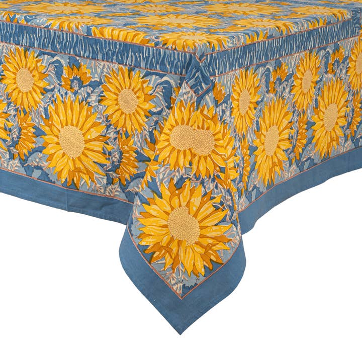 Sunflower Tablecloth - Yellow/Blue - 71" x 128" for wholesale by Couleur Nature