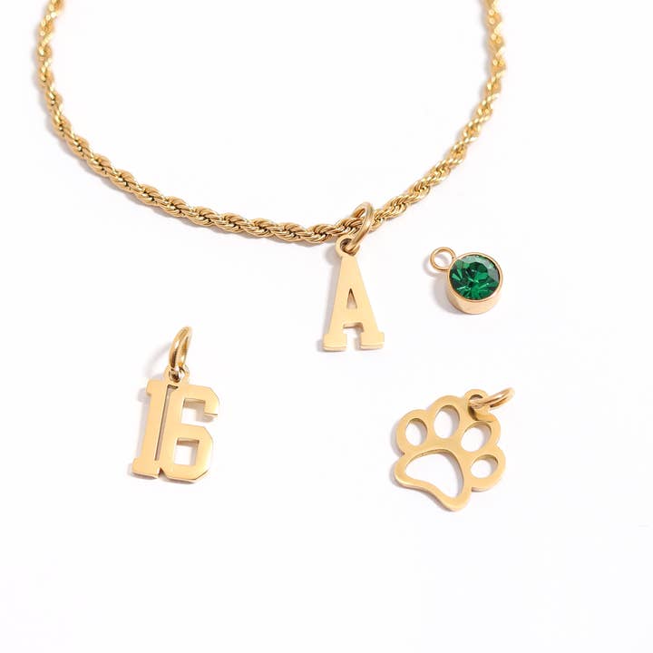 WJW - Wholesale Individual Charm/Pendant - 18K Gold PVD Stainless Steel Small Sport Letter Charm2