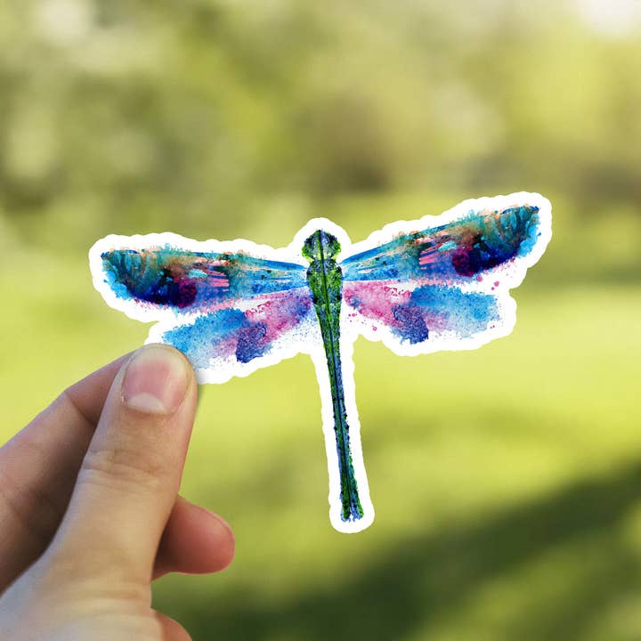 Watercolor Dragonfly Waterproof Sticker for wholesale by Heirloom Ink