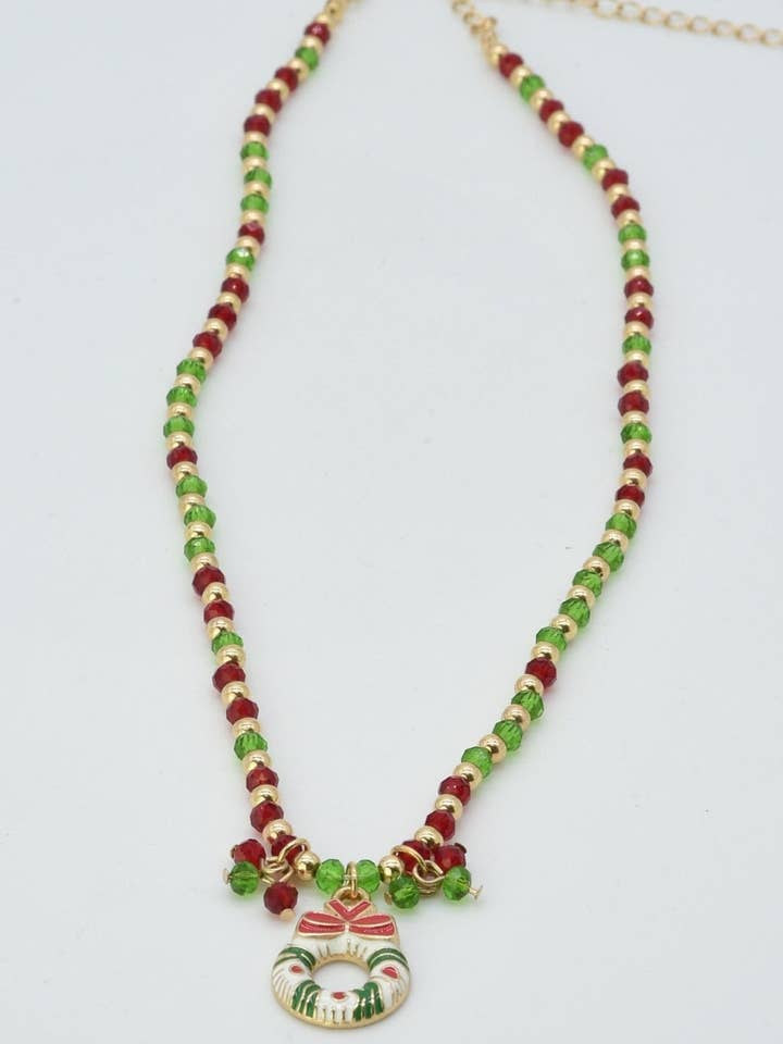 CN4392 Christmas Wreath Pendant Necklace for wholesale by MiMi Wholesale