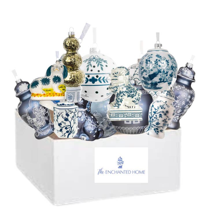 Grab bag of 20 ornaments (softer blues and white) for wholesale by The Enchanted Home