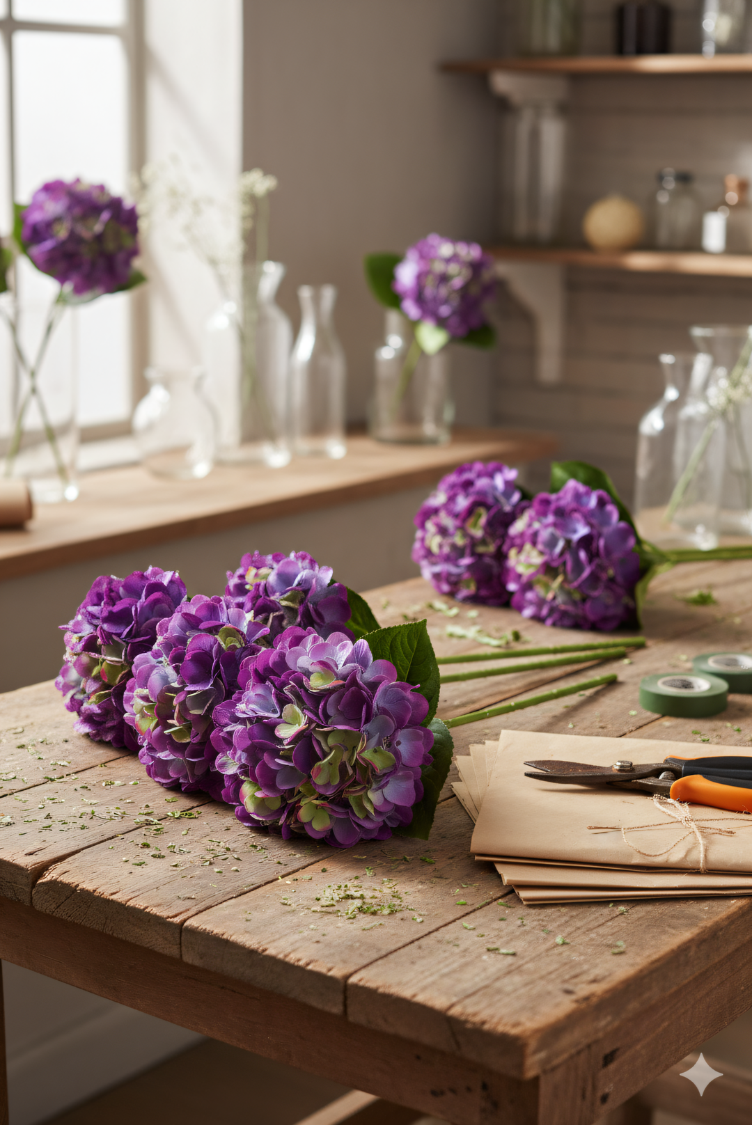 Larksilk - Wholesale Artificial Flowers - 18" Hydrangea Stem - 6 PACK3