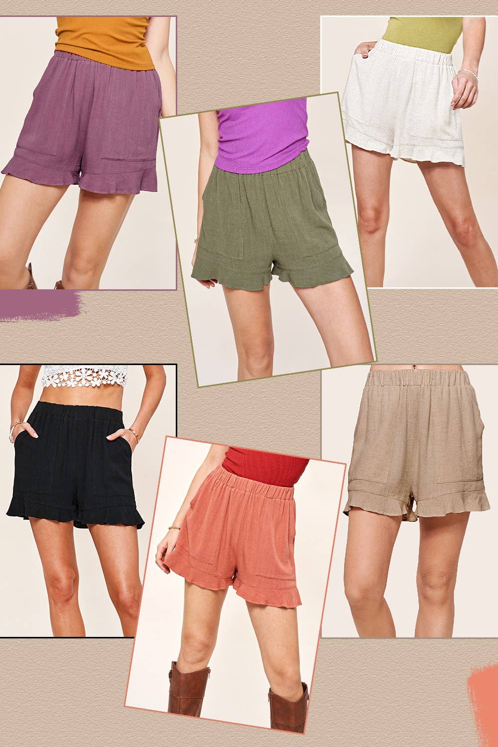 La Miel - Wholesale Shorts - Women's - HBP4201-Flared Hem Elastic Band Shorts with Front Pockets7
